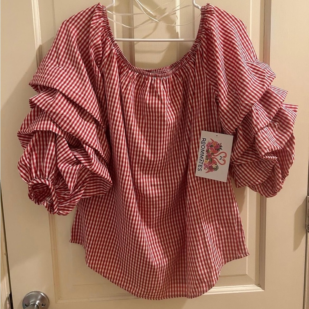 Gingham off shoulder top